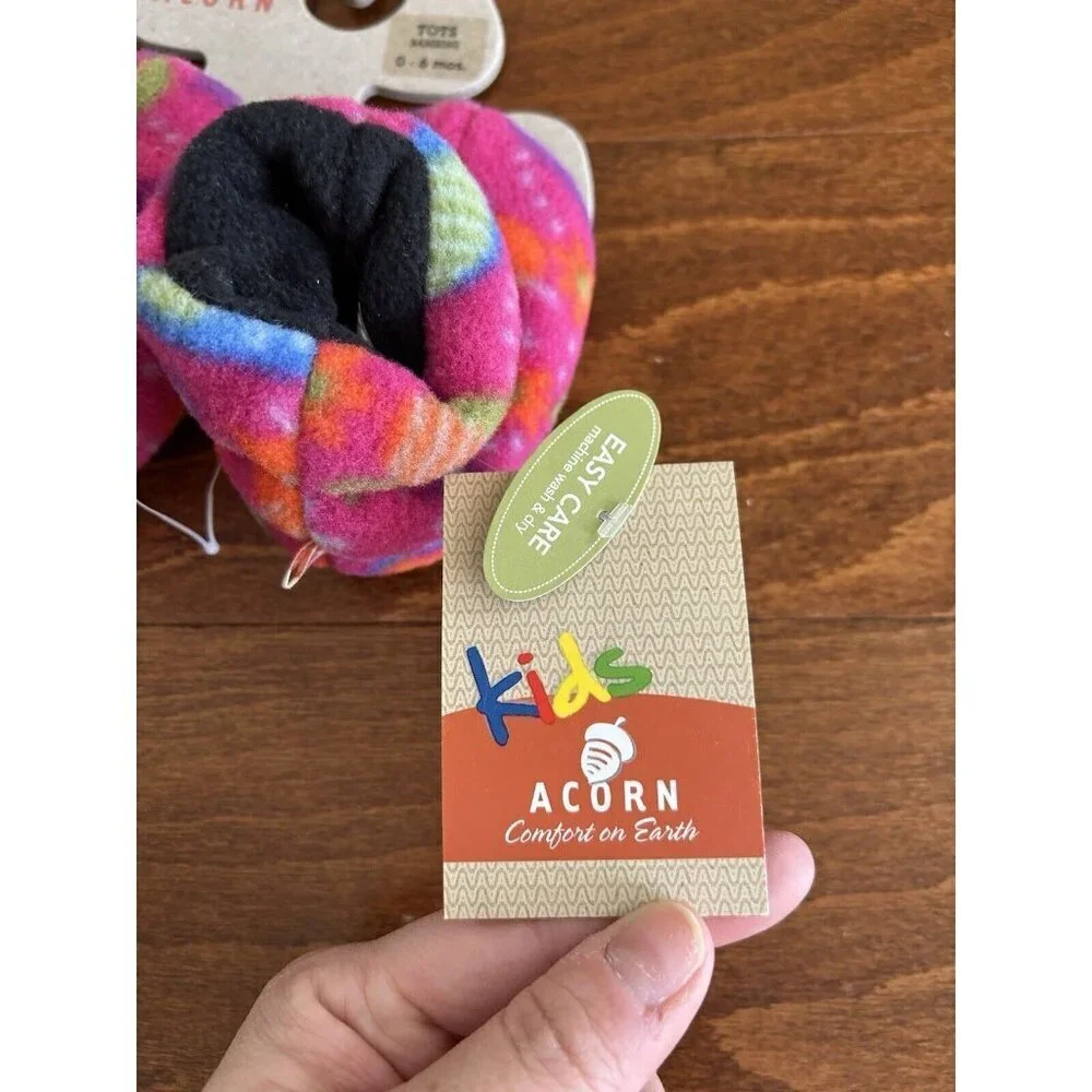 Acorn tots Unisex Little Kids Baby 0-6 Months Pink Tye Dye‎ Booties Slippers NEW